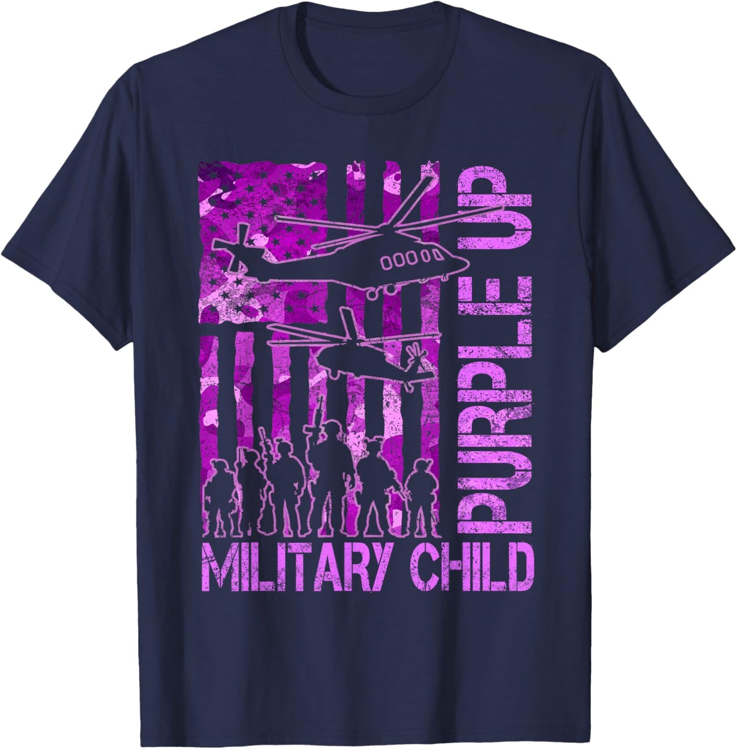 Purple Up for Military Kids Military Child Month Helicopter T-Shirt - T-Shirt | Navy