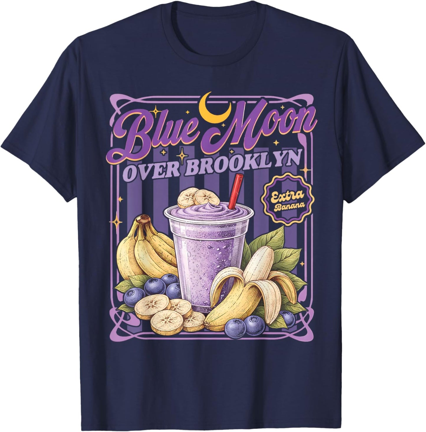 Blue Moon Over Brooklyn Extra Banana Lover Retro 80s T-Shirt - T-Shirt | Navy
