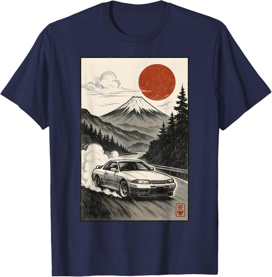 Cool Japanese Sport Race car Drifting Graphic T-Shirt - T-Shirt | Navy