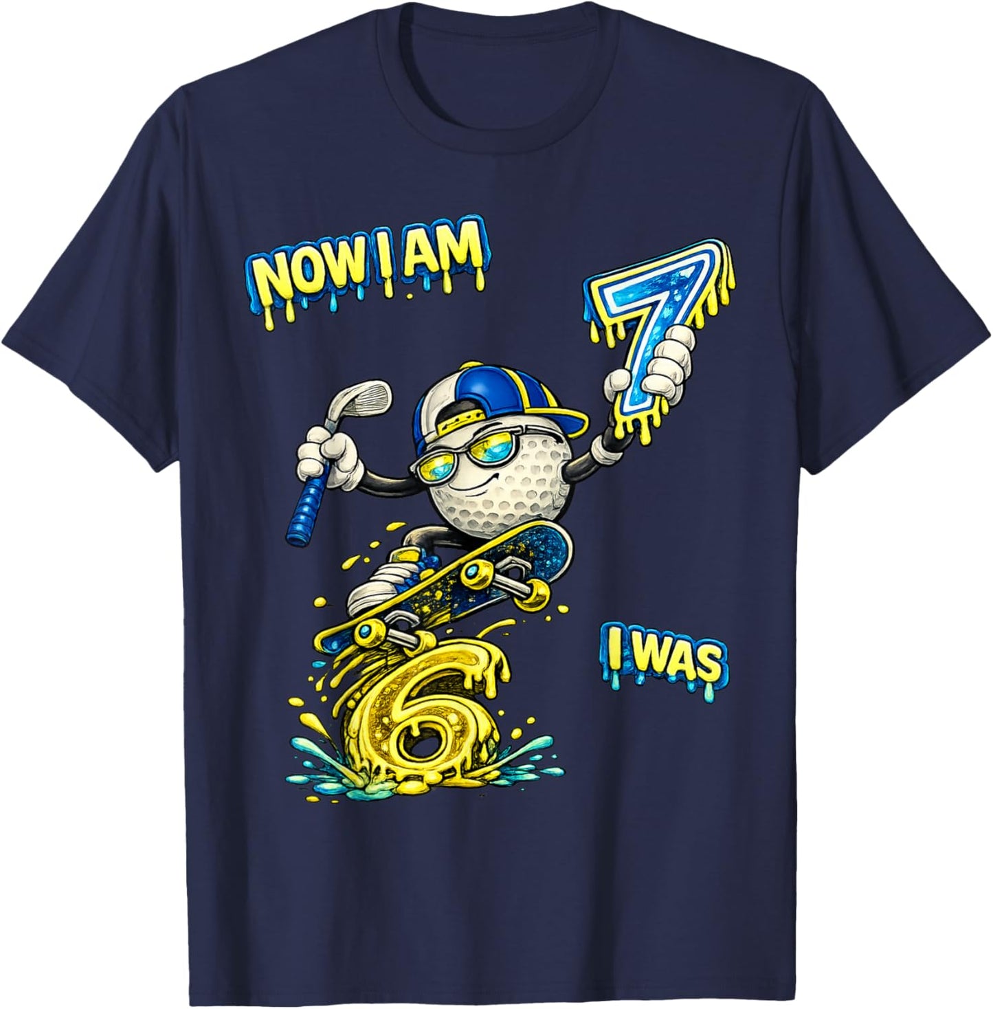 I was 6 Now I'm Six 7 Seven Years Brainrot Golf Birthday T-Shirt - T-Shirt | Navy