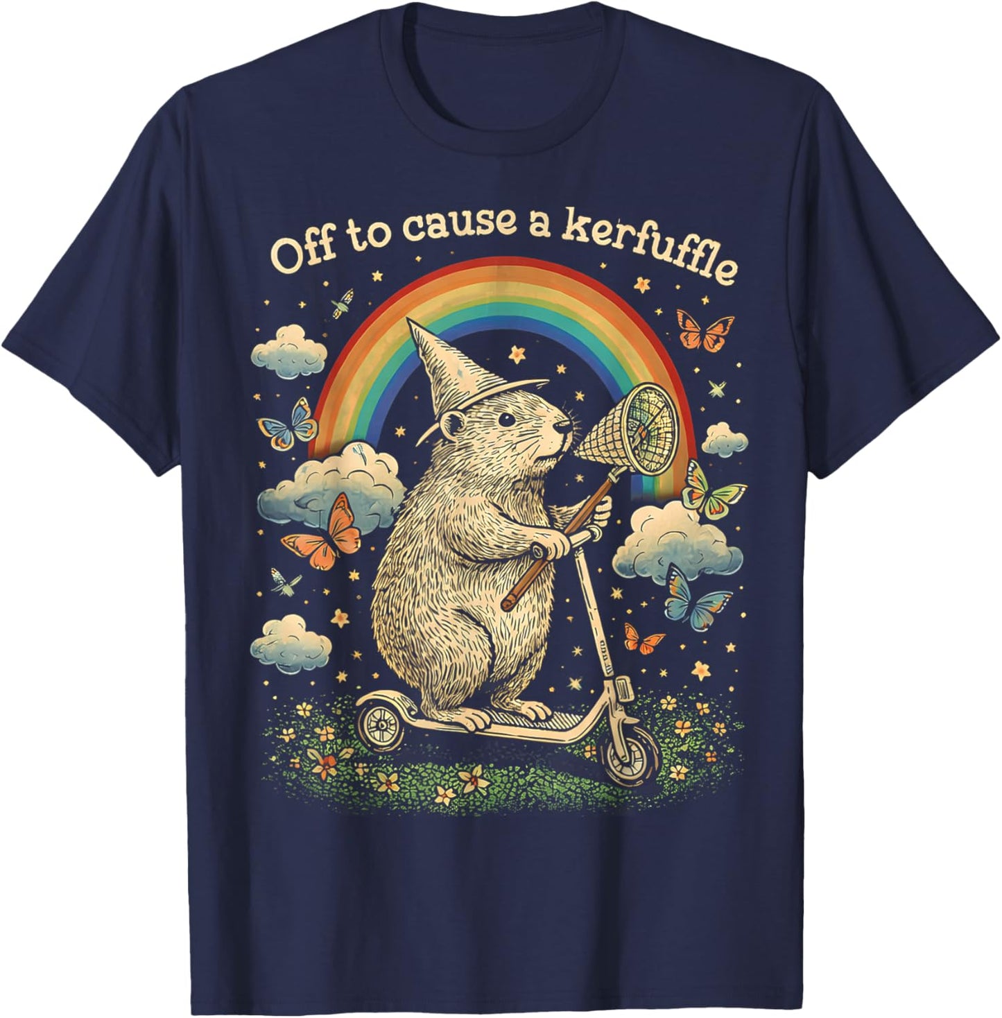 Off to Cause A Kerfuffle Funny Capybara Scooter Chaos Mode T-Shirt - T-Shirt | Navy