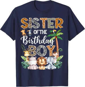 Sister Of The Birthday Boy Safari Jungle Bday Party T-Shirt - T-Shirt | Navy