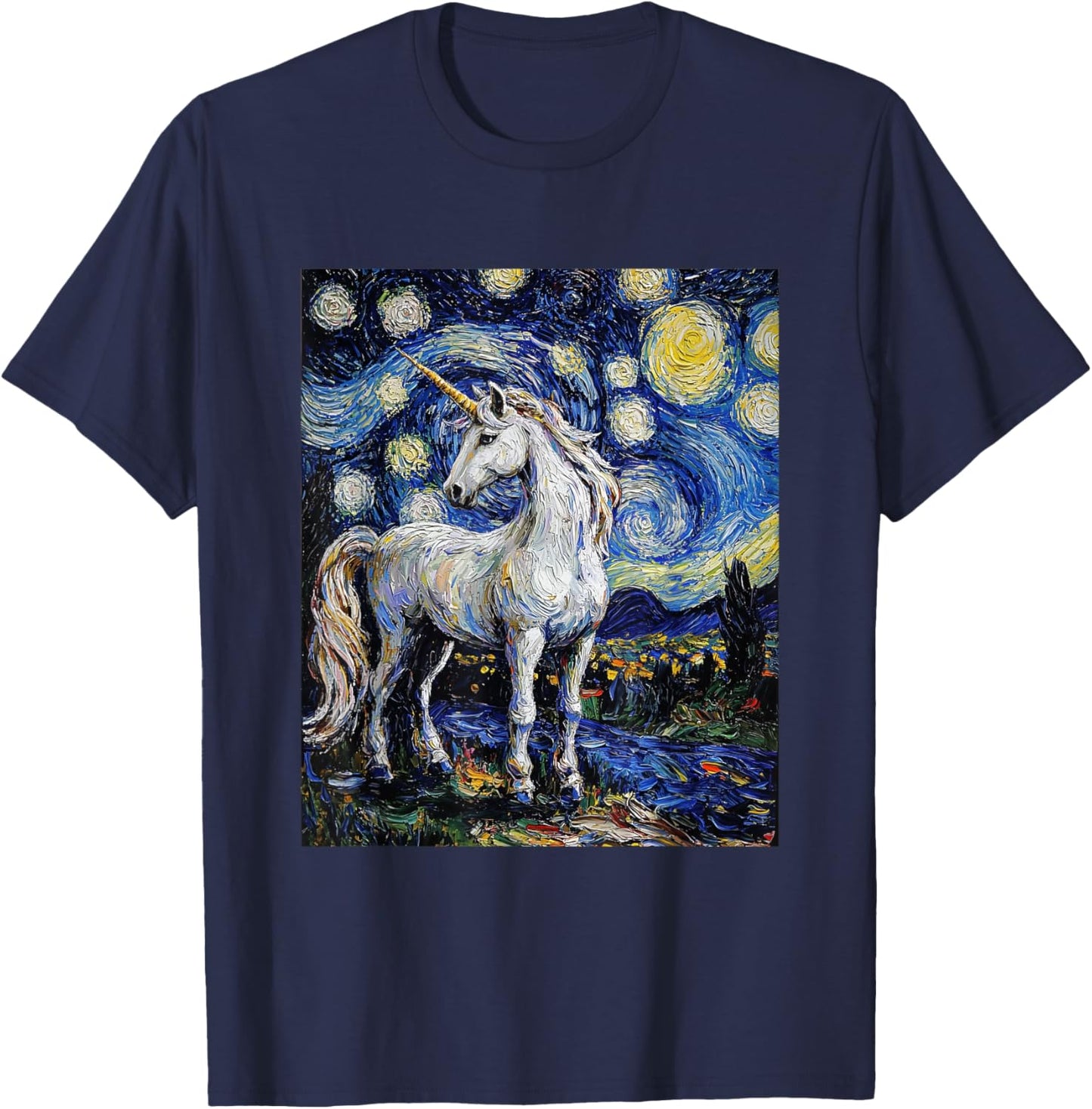 Cute Unicorn - Van Gogh Style - Starry Night T-Shirt - T-Shirt | Navy