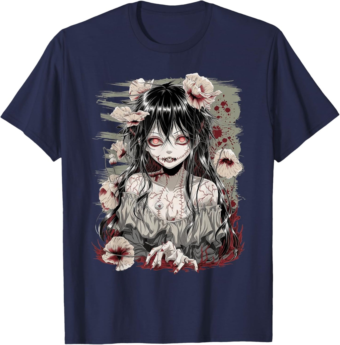 Horror Anime Girl Manga Creepy Japanese Kawaii Aesthetic T-Shirt - T-Shirt | Navy