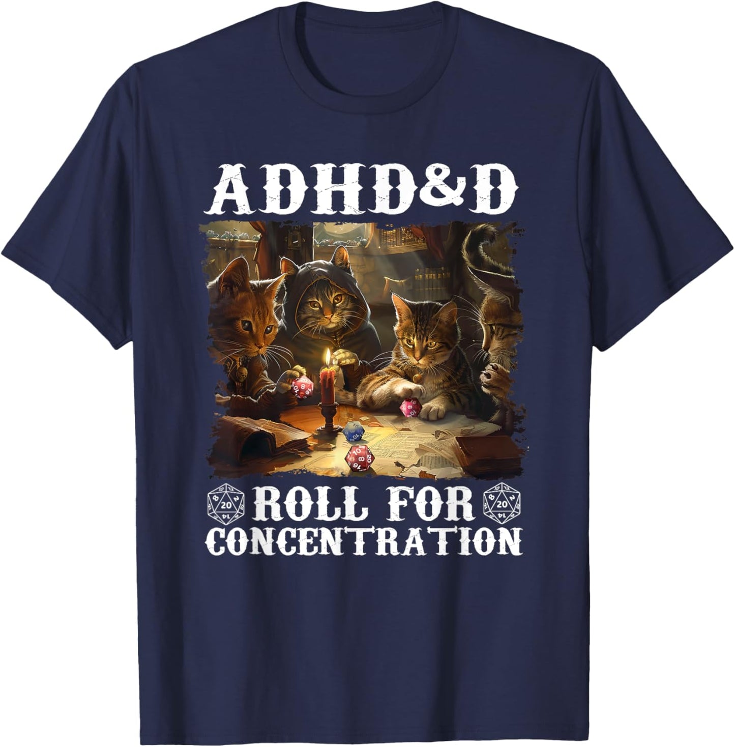 ADHD&D Roll For Concentration Lovely Gamers Vintage ADHD&D T-Shirt - T-Shirt | Navy