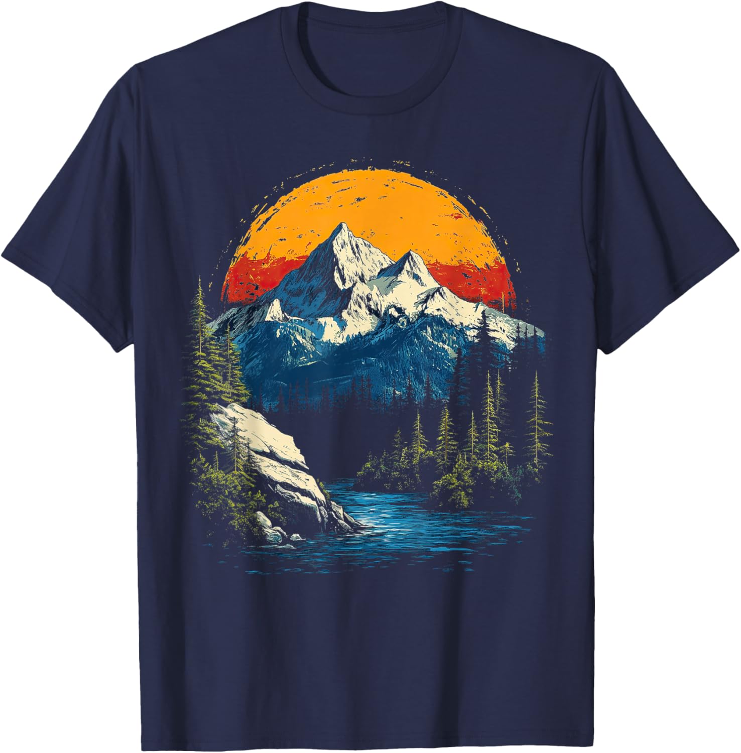 Graphic Men Women Teens Kids Nature Mountain Vintage T-Shirt - T-Shirt | Navy
