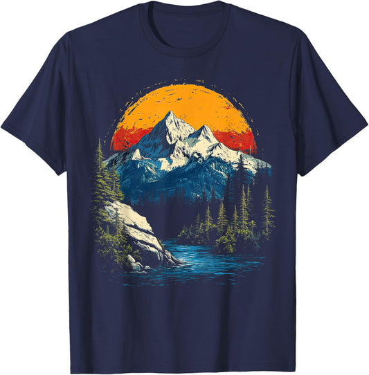 Graphic Men Women Teens Kids Nature Mountain Vintage T-Shirt - T-Shirt | Navy