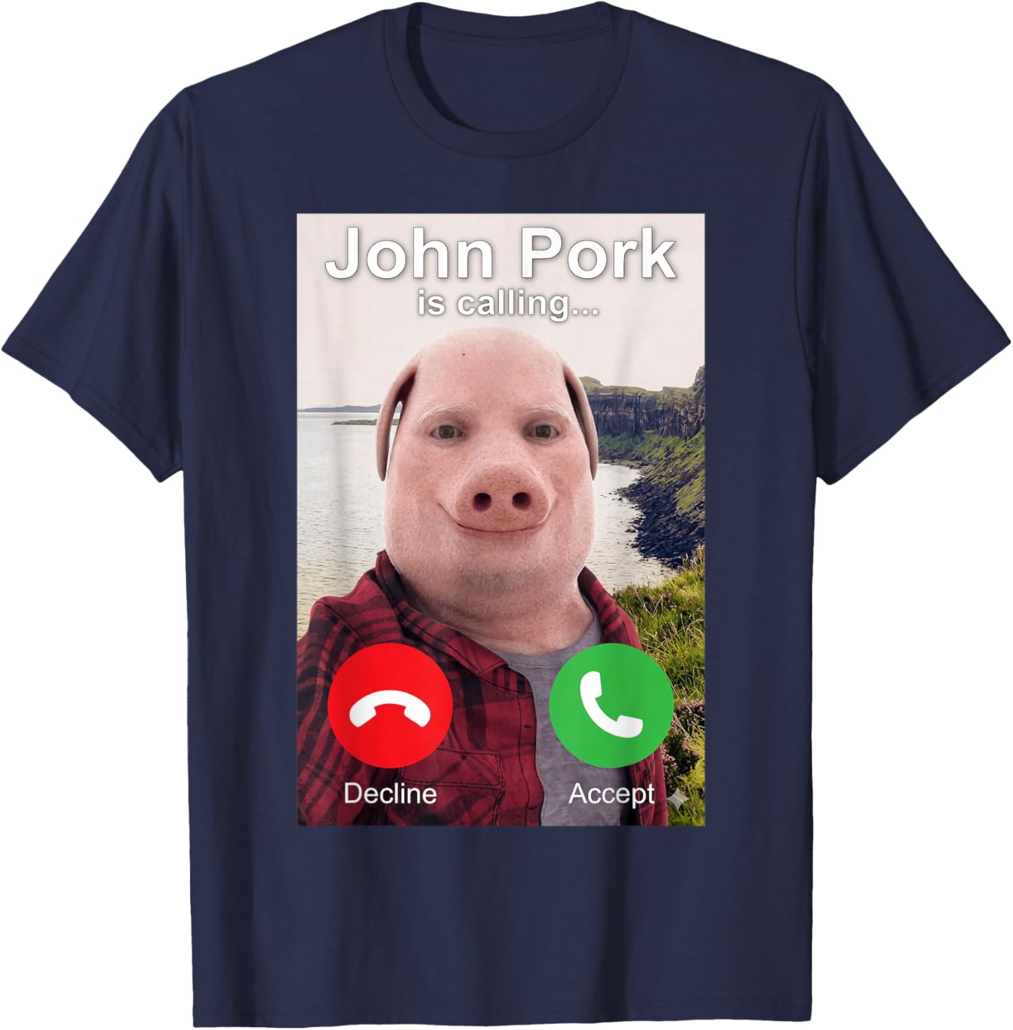 John Pork is Calling | Funny Brainrot Phone Call Meme T-Shirt - T-Shirt | Navy