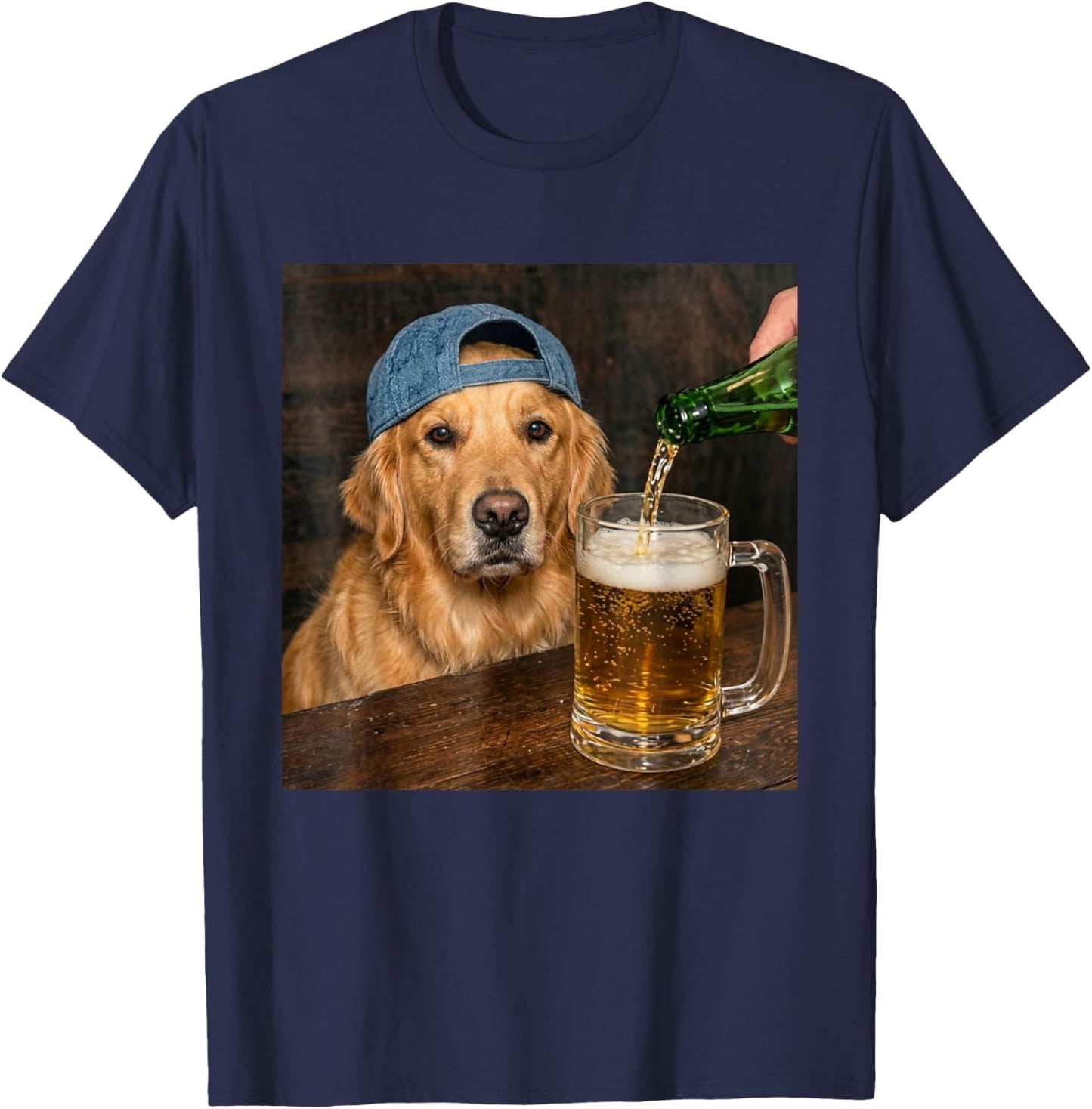 Golden Retriever Drinking Beer Funny Dog Meme T-Shirt - T-Shirt | Navy