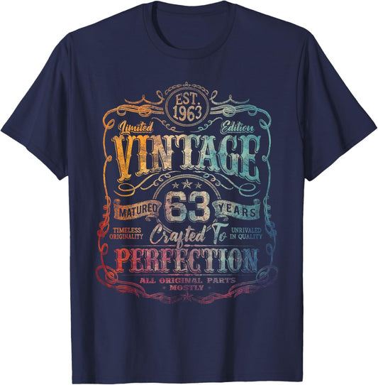 Vintage 1963 Limited Edition Shirt 63 Year Old 63rd Birthday T-Shirt - T-Shirt | Navy