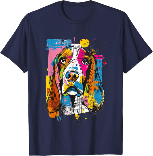 Basset Hound Pop Art Dog Colorful Abstract Street Art T-Shirt - T-Shirt | Navy
