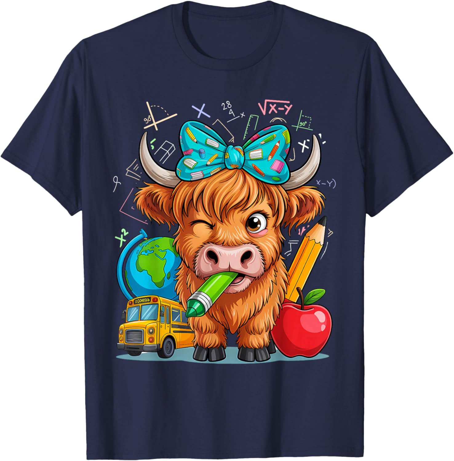 Highland Teacher Farm Western Cute Cow Bandana T-Shirt - T-Shirt | Navy