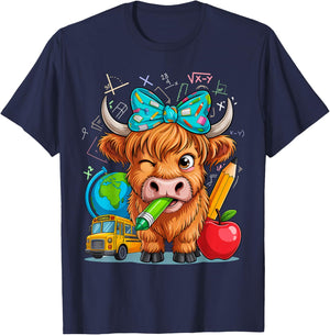 Highland Teacher Farm Western Cute Cow Bandana T-Shirt - T-Shirt | Navy