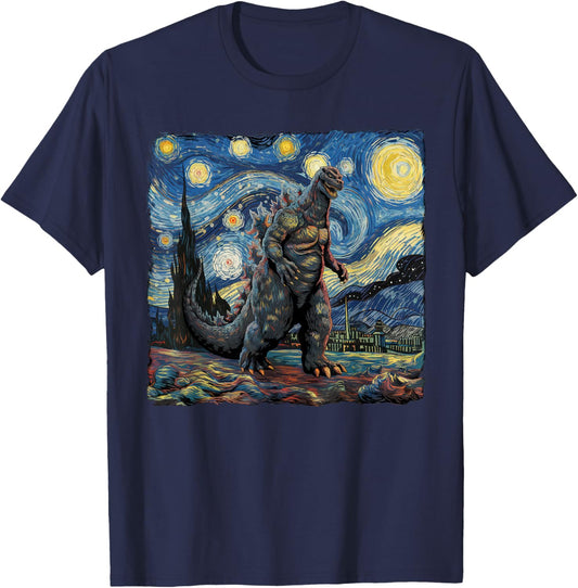 Kaiju Japanese Monster Van Gogh Starry Night T-Shirt - T-Shirt | Navy