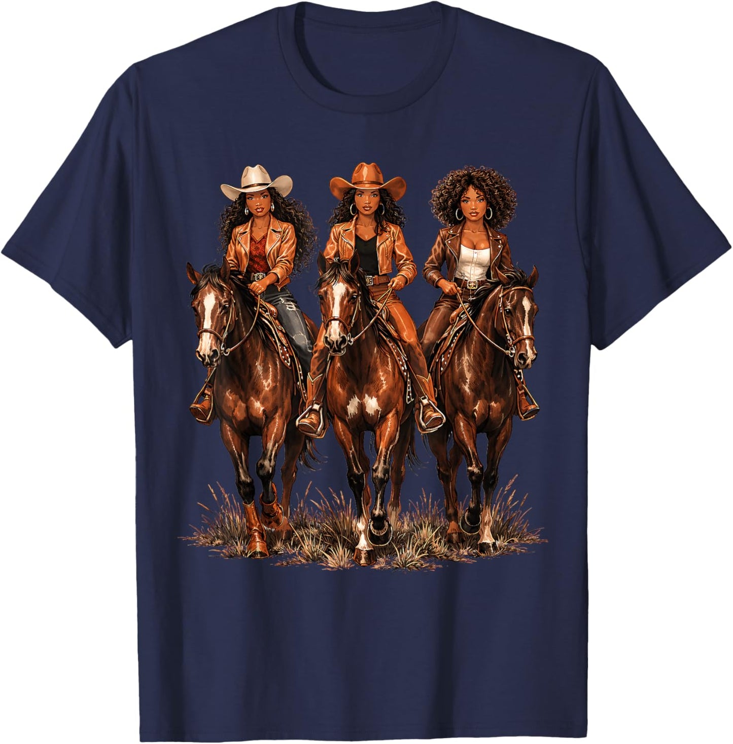 Dope Black Cowgirl Outfit African Western Teens Girl Women T-Shirt - T-Shirt | Navy