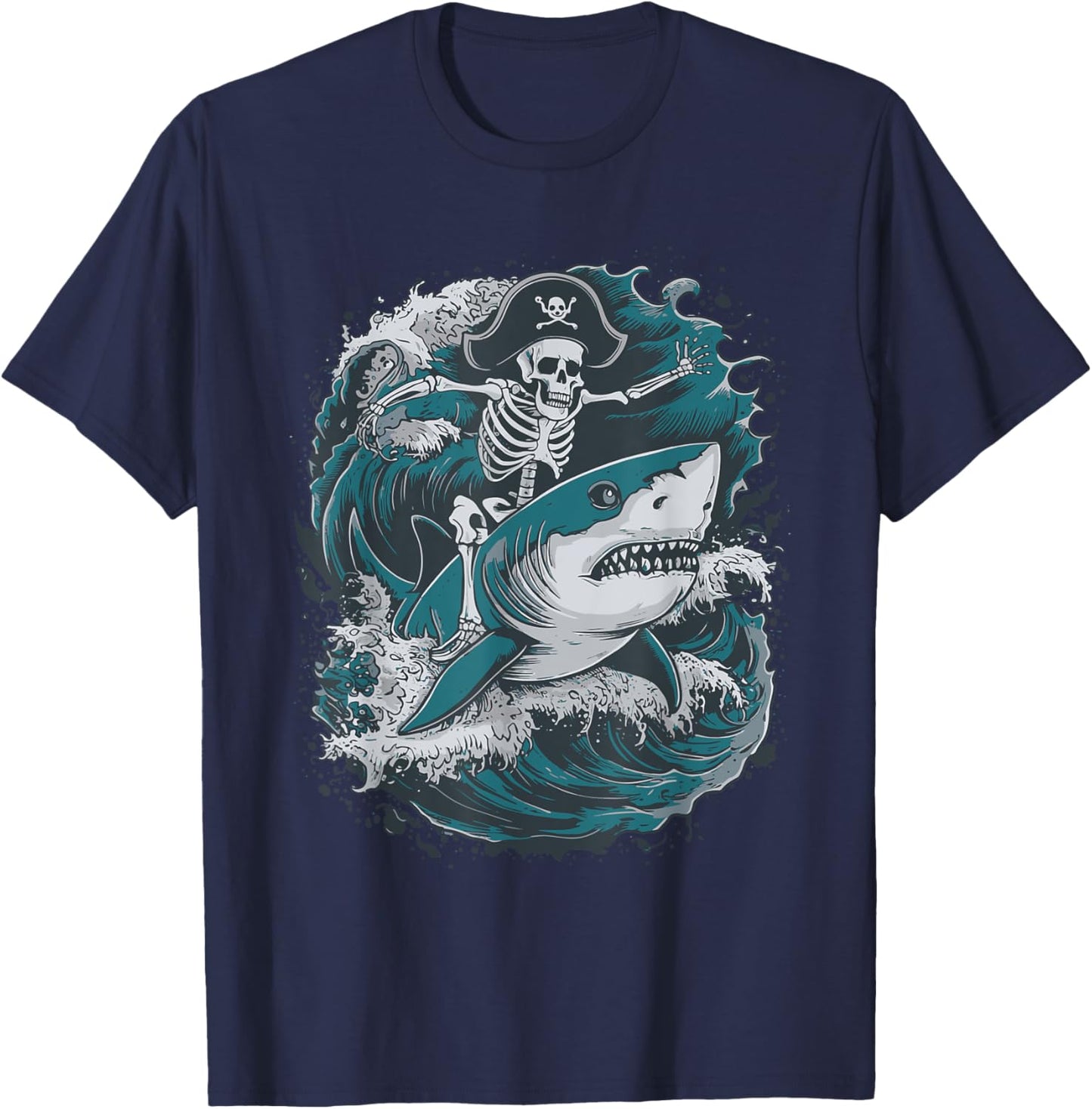 Skeleton Riding Shark T-Shirt - T-Shirt | Navy