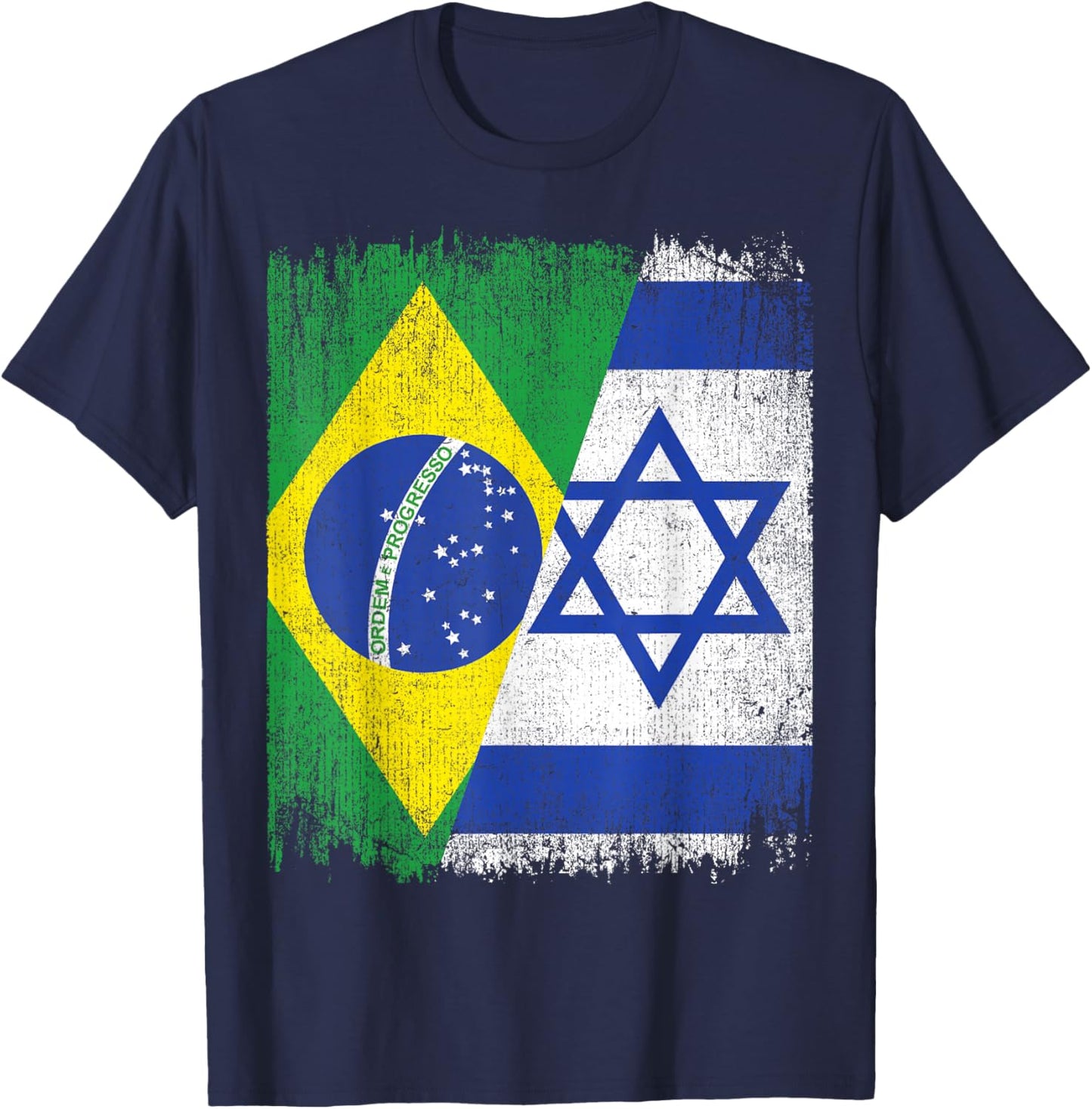 Half Brazil Israel Split Flag Brazilian Israelis Roots T-Shirt - T-Shirt | Navy