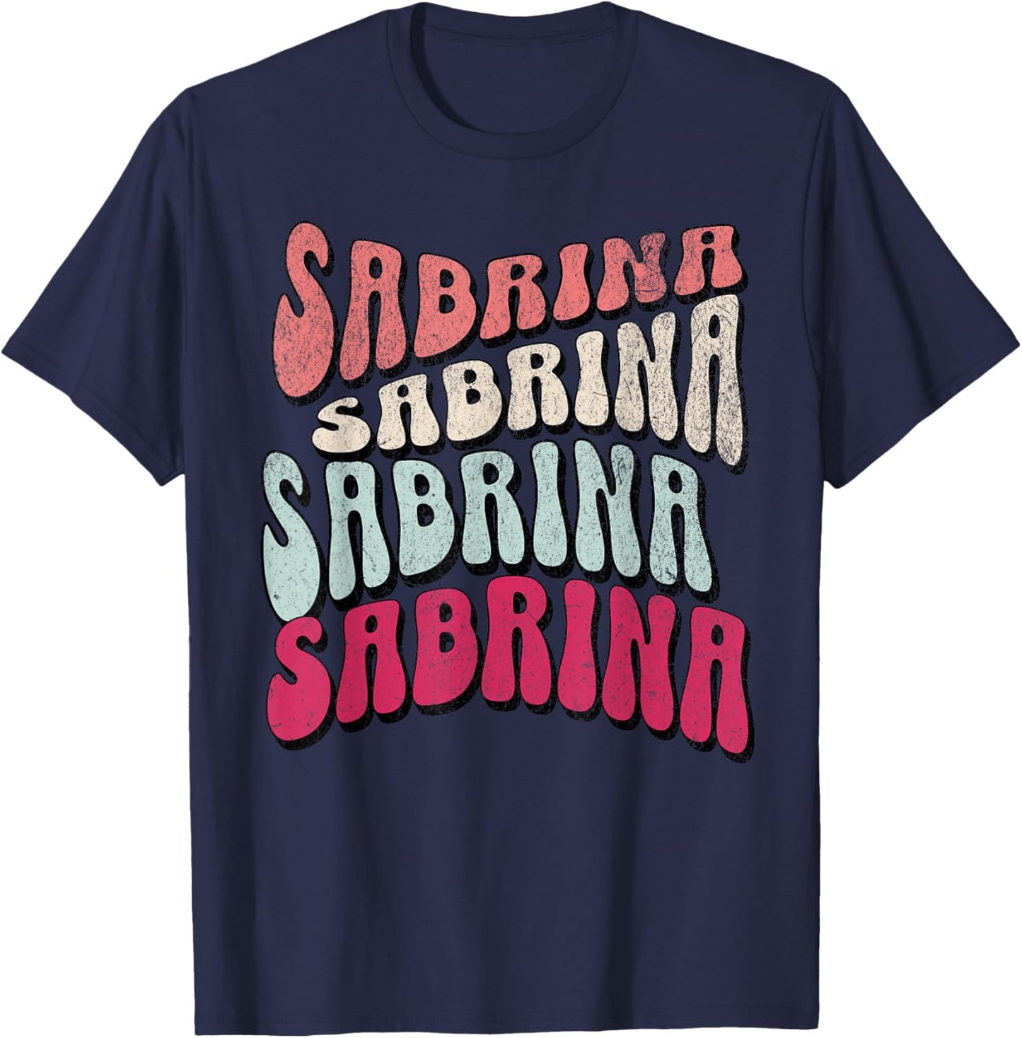 Girl Retro Sabrina First Name Groovy Beach T T-Shirt - T-Shirt | Navy