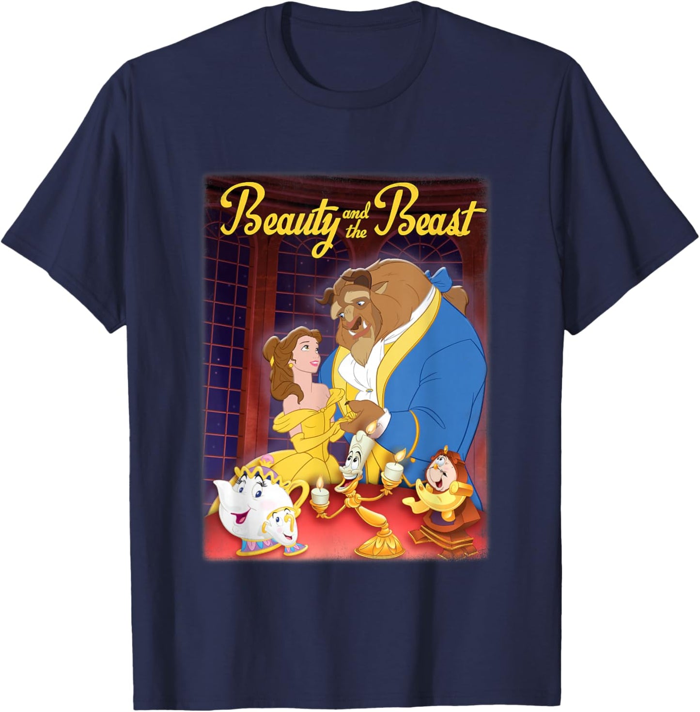 Disney Beauty and The Beast Distressed Movie Poster T-Shirt - T-Shirt | Navy