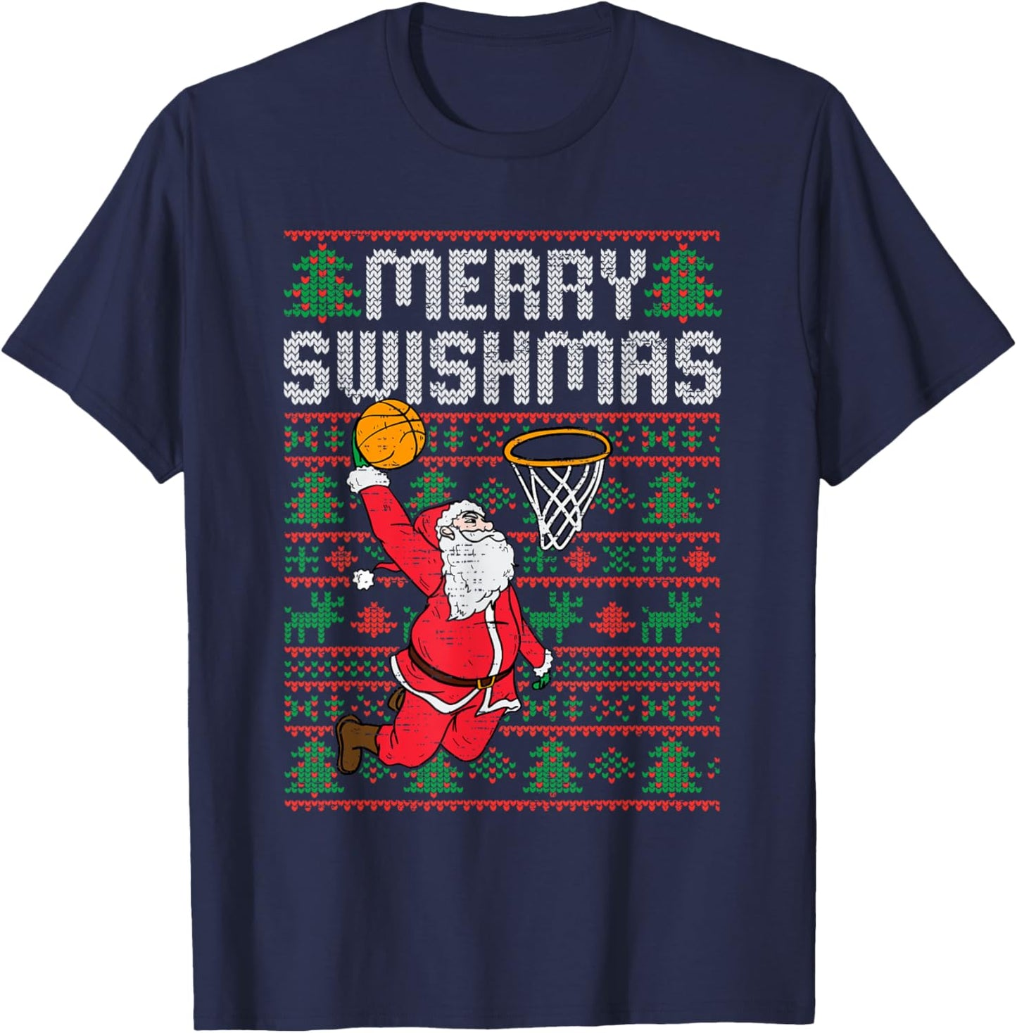 Basketball Ugly Christmas Xmas Santa Sports Men Boys Kids T-Shirt - T-Shirt | Navy