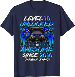 Official Double Digits Level 10 Unlocked 10th Birthday Boy T-Shirt - T-Shirt | Navy