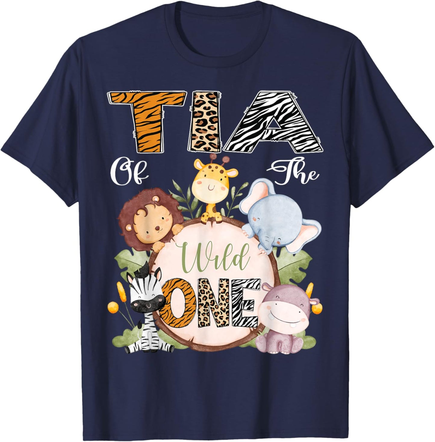 Tia Of The Wild One 1St Birthday Safari Woodland T-Shirt - T-Shirt | Navy