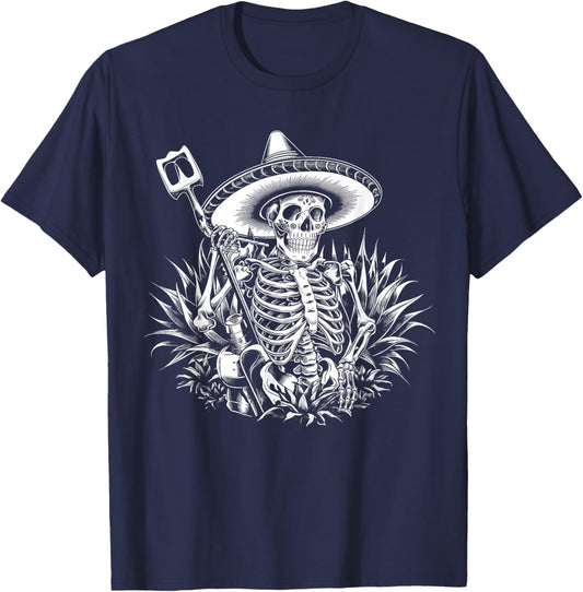 Mexico Vintage Skeleton Tequila Dia De Los Muertos Mexican T-Shirt - T-Shirt | Navy