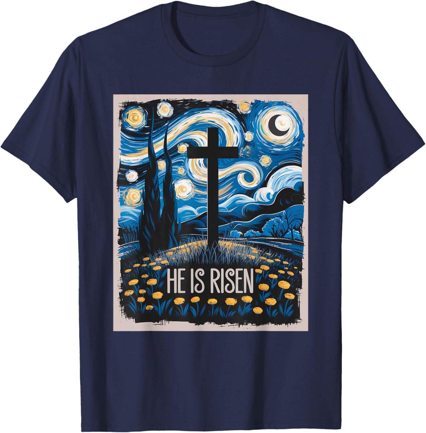 Starry Night Jesus Art Spiritual Christian Faith Easter T-Shirt - T-Shirt | Navy