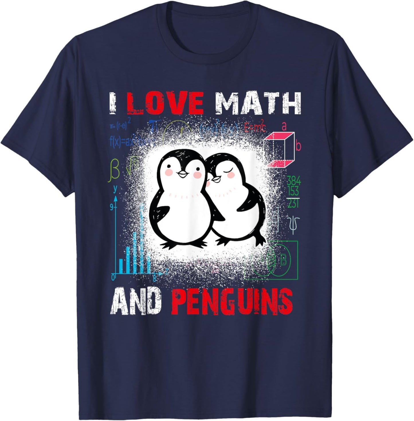 I Love Math And penguin Funny penguin Lover and Math Teacher Men Women Kids T-Shirt - T-Shirt | Navy