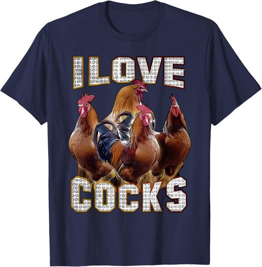 I Love Tails Funny Cockerels Memes Chicken Lovers , black, S T-Shirt - T-Shirt | Navy