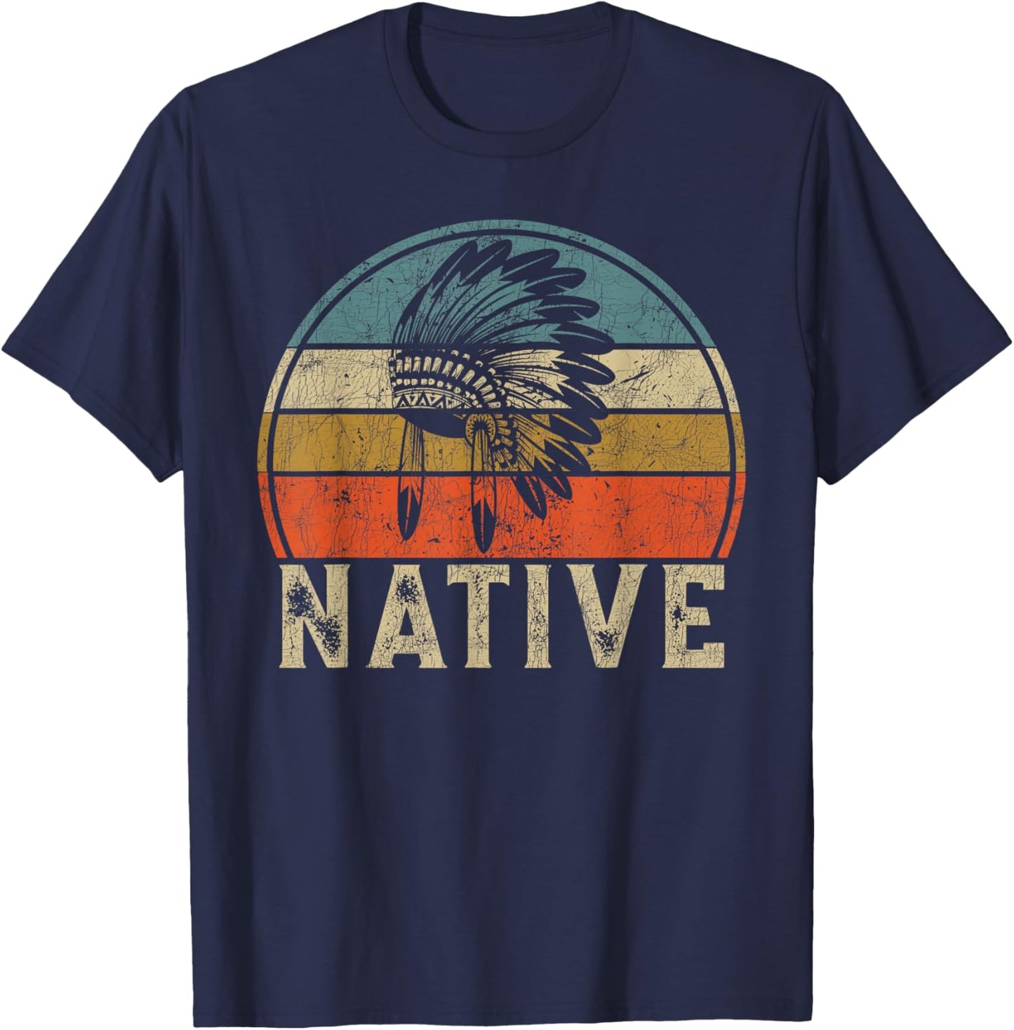 Retro Native American Headdress, Vintage Heritage Pride Men T-Shirt - T-Shirt | Navy