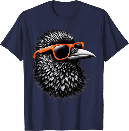 Cool Grackle Bird Wearing Sunglasses Graphic Art T-Shirt - T-Shirt | Navy