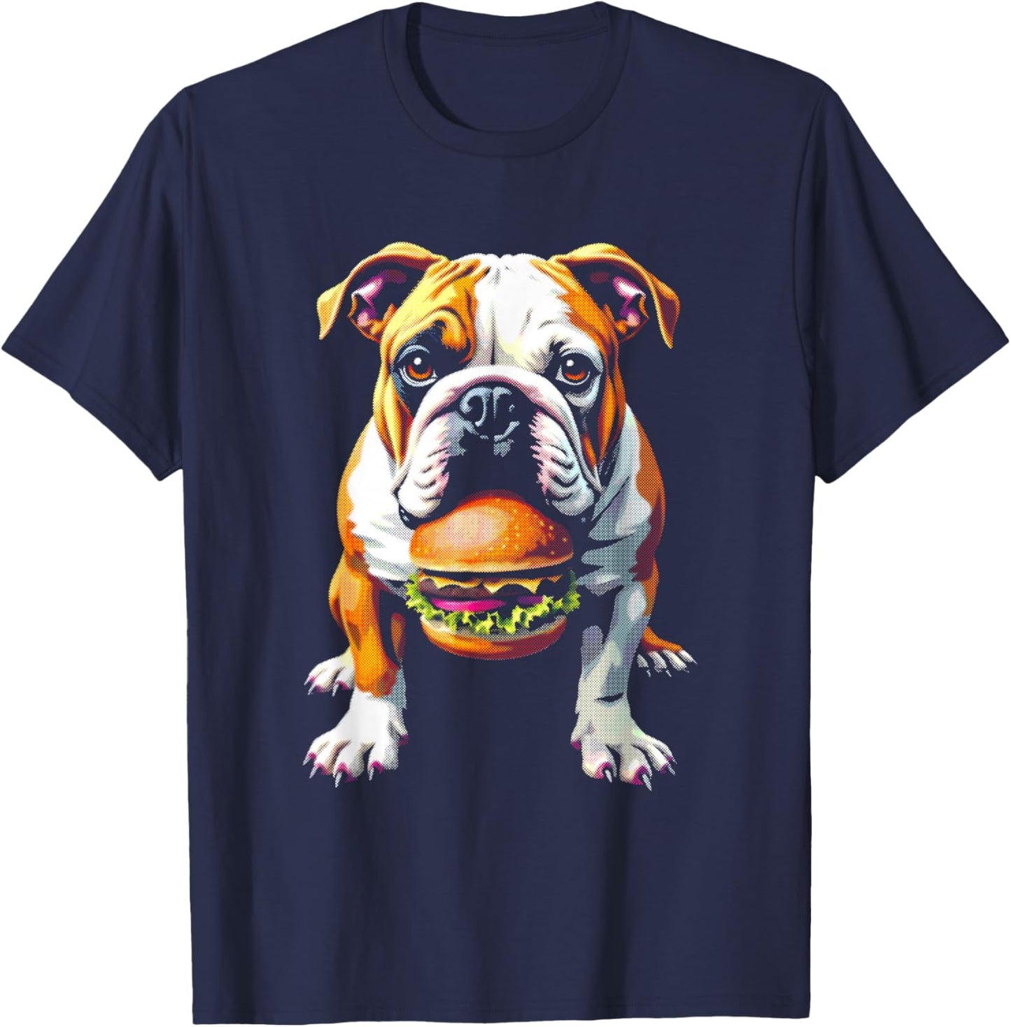 Bulldog Eats Hamburger - Funny Burger Dog Lover T-Shirt - T-Shirt | Navy