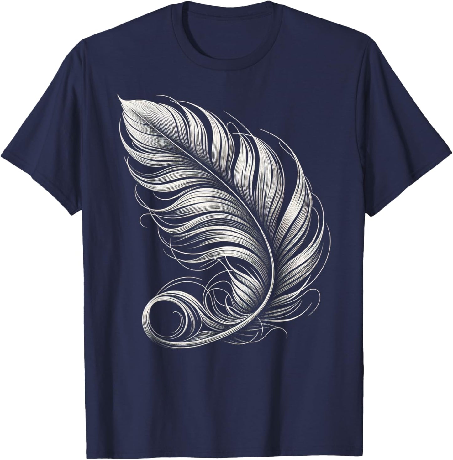 Artistic Feather Outline T-Shirt - T-Shirt | Navy