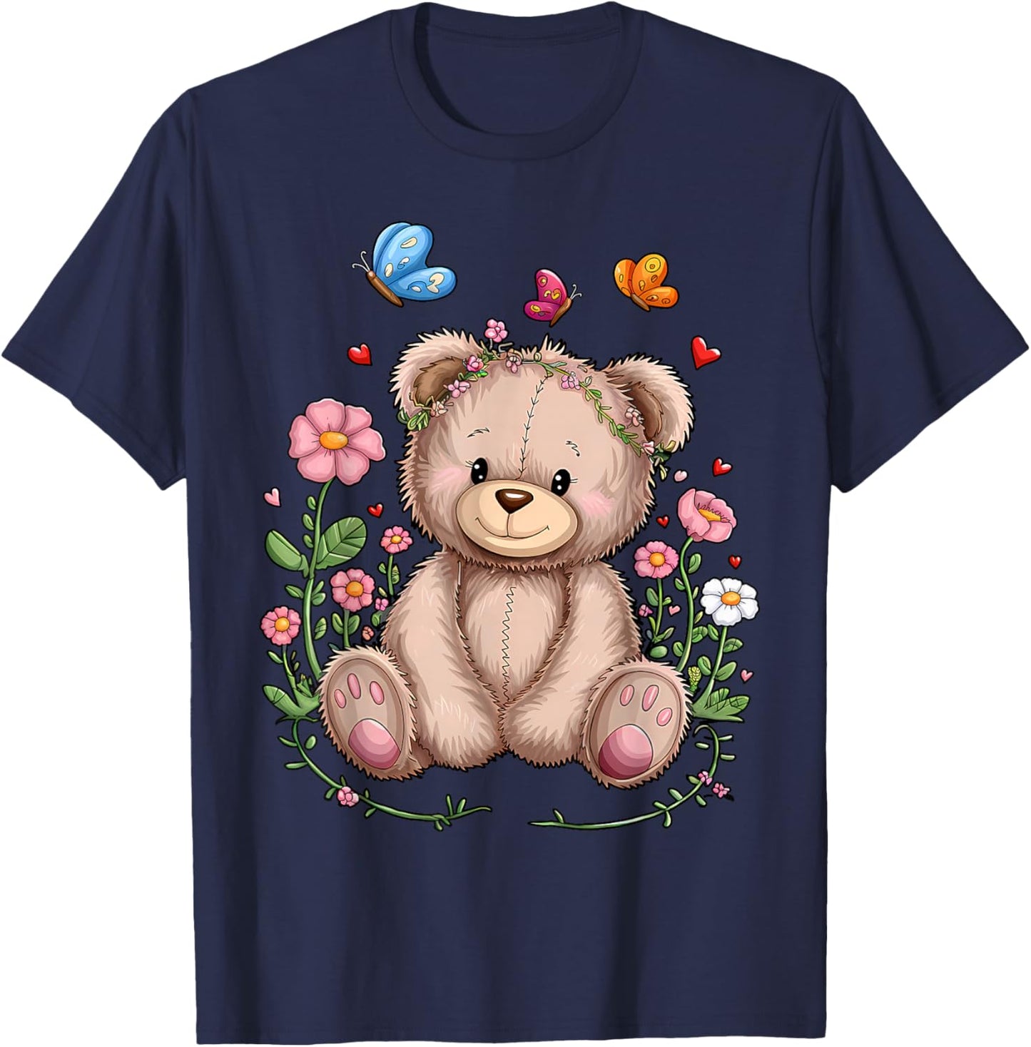 Cute Teddy Bear With Flowers I Kids Teddy T-Shirt - T-Shirt | Navy