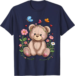 Cute Teddy Bear With Flowers I Kids Teddy T-Shirt - T-Shirt | Navy