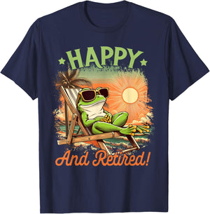 Retired Coworker Frog Retirement Party Beach Happy & Retired T-Shirt - T-Shirt | Navy