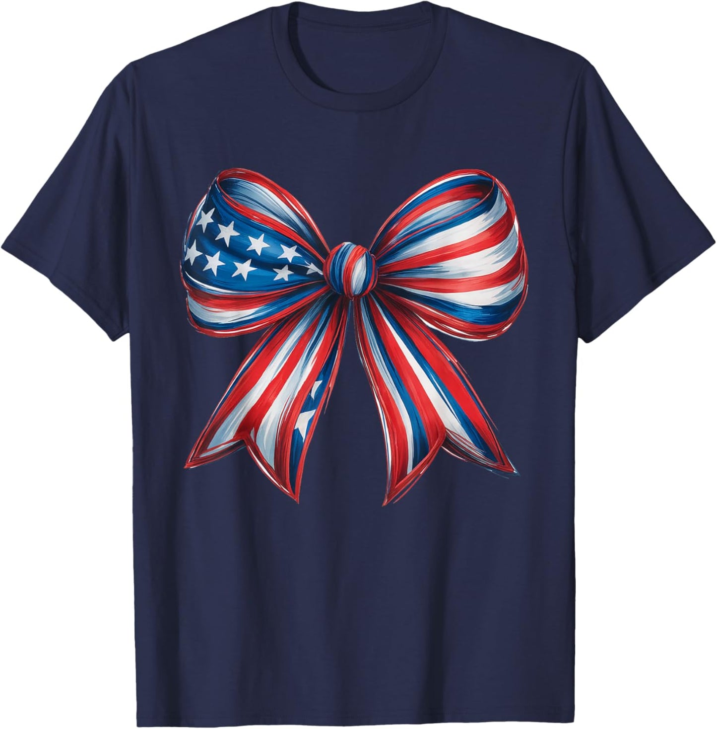 Patriotic 4th of July Coquette Bow Red White Blue Girls Kids T-Shirt - T-Shirt | Navy