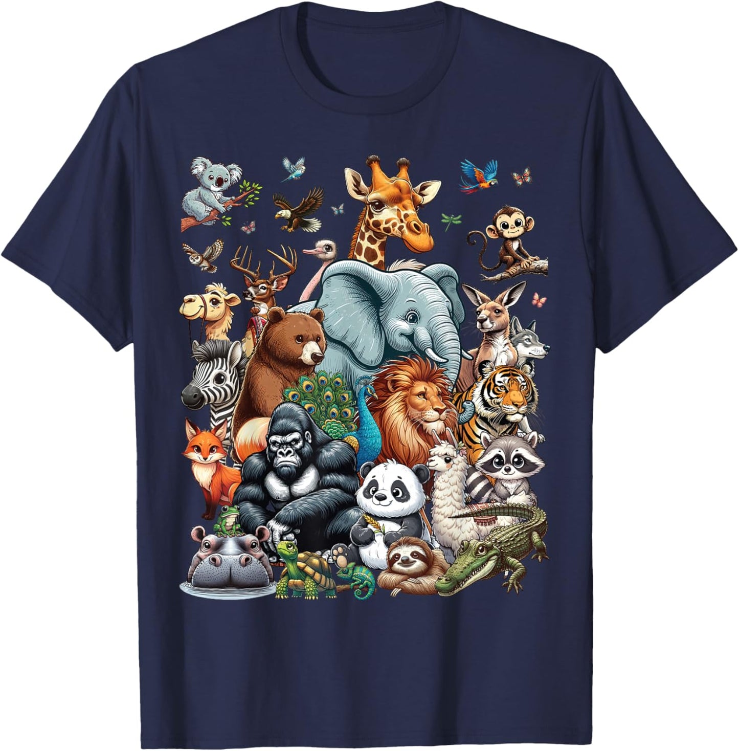 Zoo Animals Wildlife Safari Jungle Zoo Birthday Party T-Shirt - T-Shirt | Navy