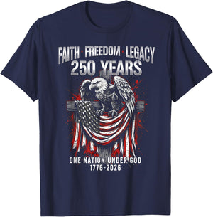 Faith Freedom Eagle 250 Years 1776 2026 One Nation Under God T-Shirt - T-Shirt | Navy