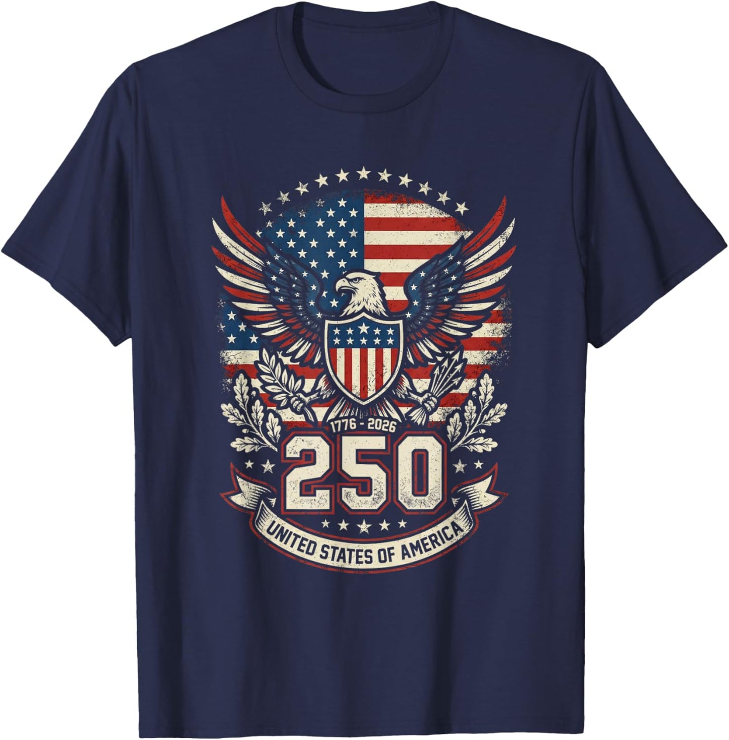 Patriotic 250 Years USA 250 Anniversary American 4th of July T-Shirt - T-Shirt | Navy
