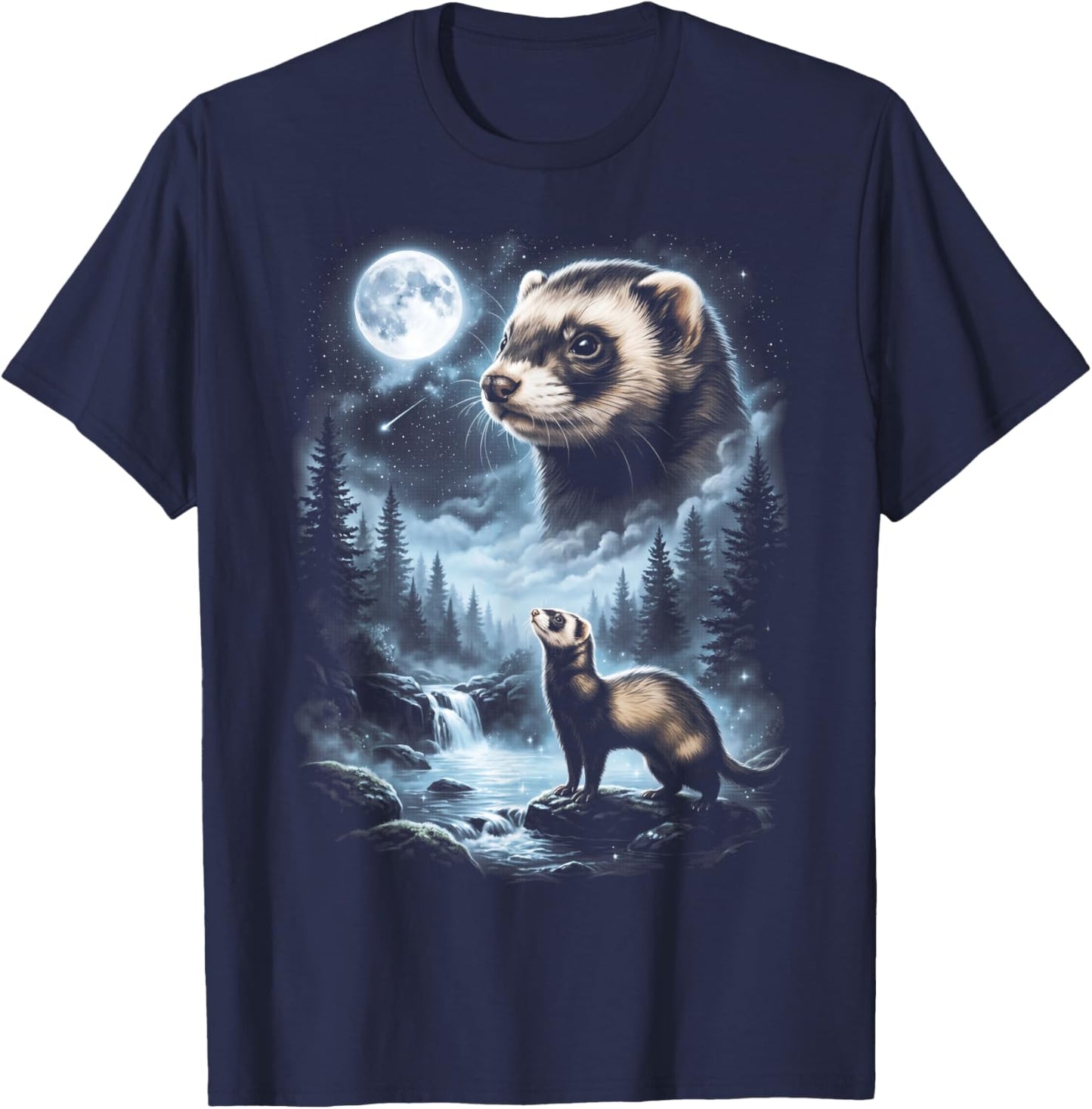 Ferret Howling at Moon 90's Retro T-Shirt - T-Shirt | Navy