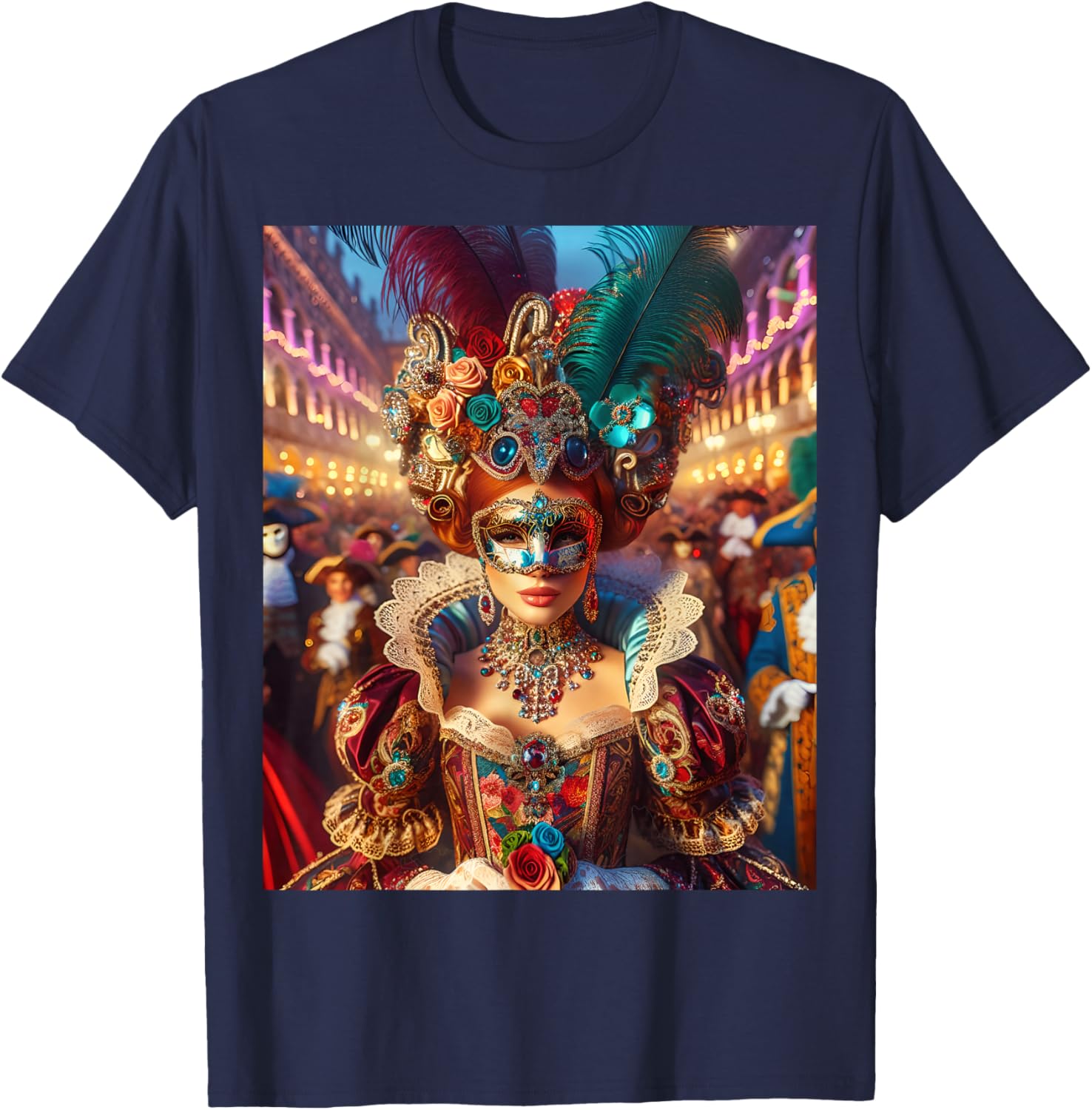 Fantasy Cute Lady Mask Venice T-Shirt - T-Shirt | Navy