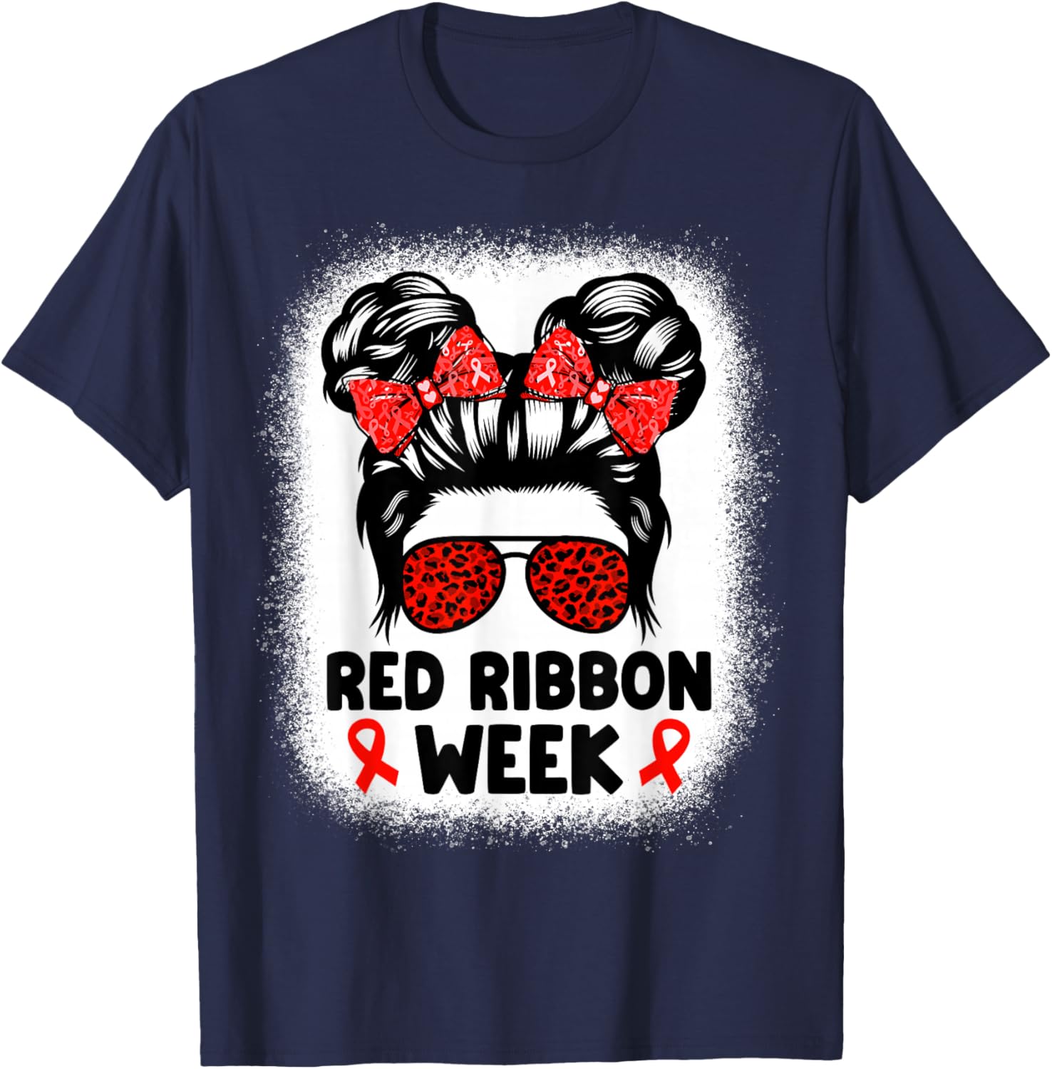 Red Ribbon Week Women Messy Bun Red Ribbon Week Awareness T-Shirt - T-Shirt | Navy