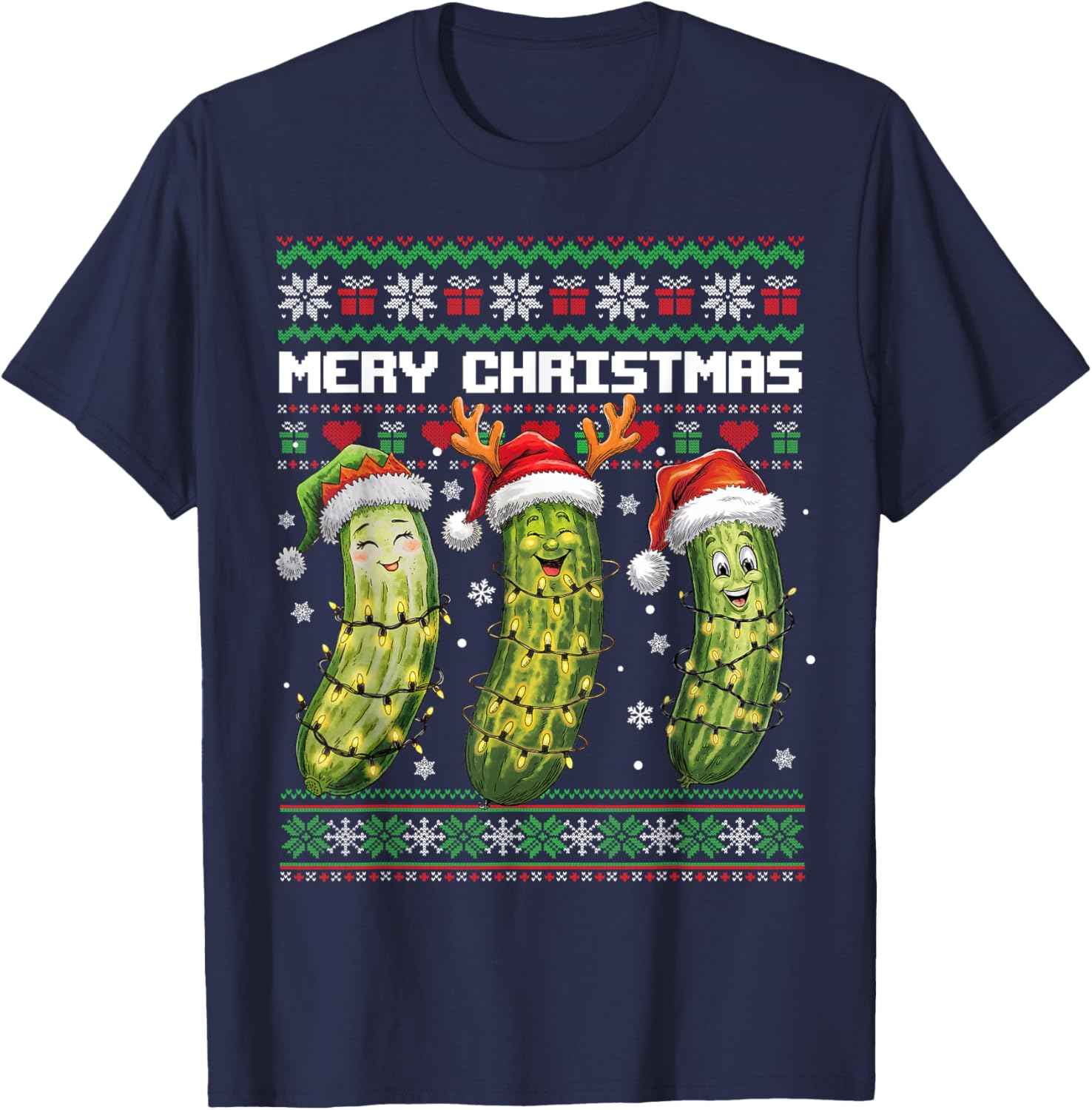 Pickle Lovers Funny Christmas Pajama Family Grandma Mom Kids T-Shirt - T-Shirt | Navy