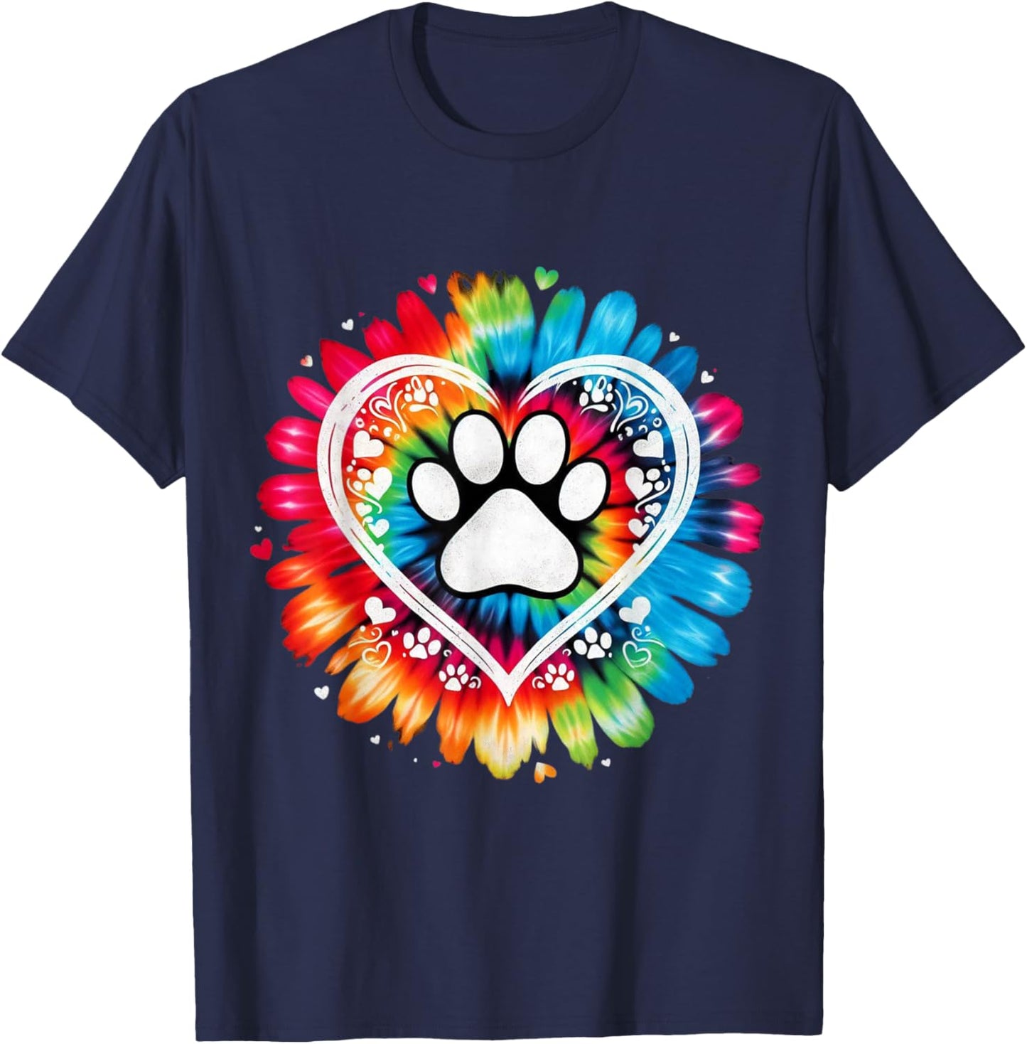 Tie Dye Love Dog Paw Print Heart Animal Lover T-Shirt - T-Shirt | Navy