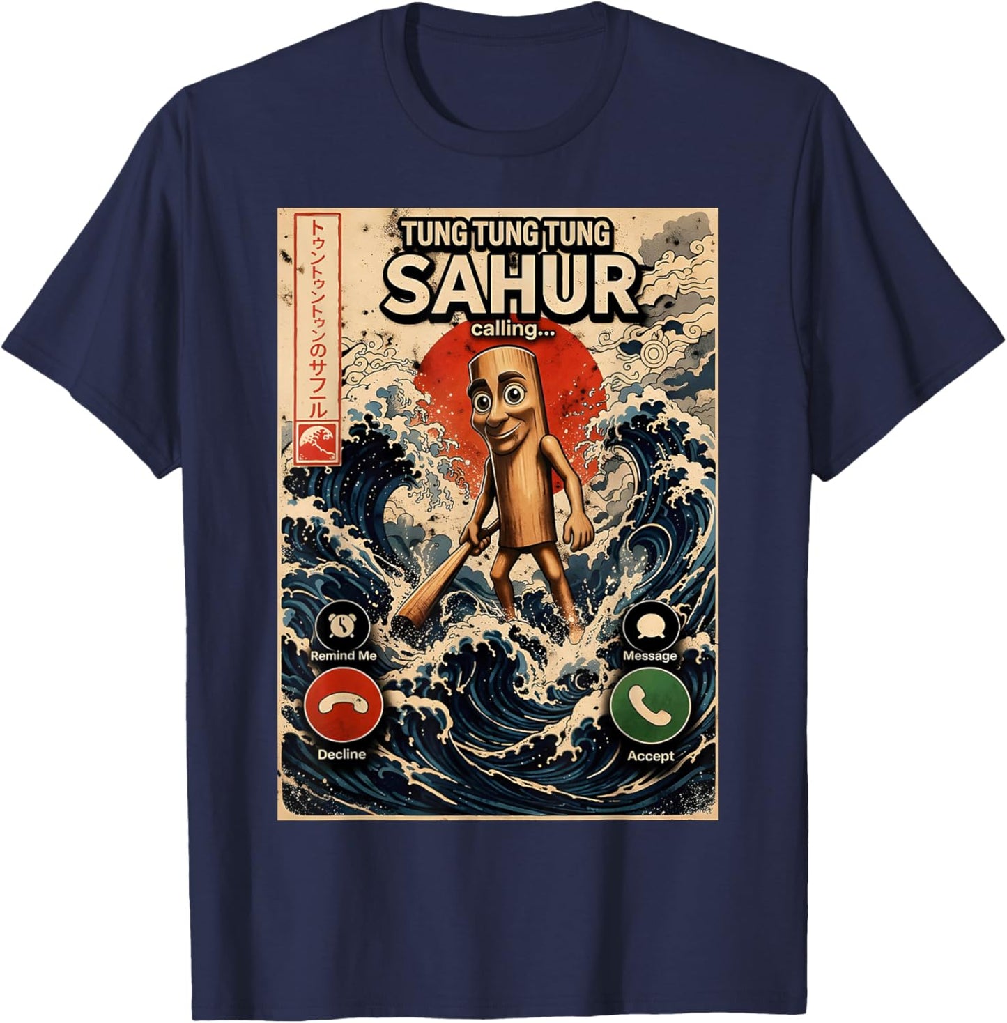 Tung Tung Tung Sahur Calling Brainrot Gifts for Boys Kids T-Shirt - T-Shirt | Navy