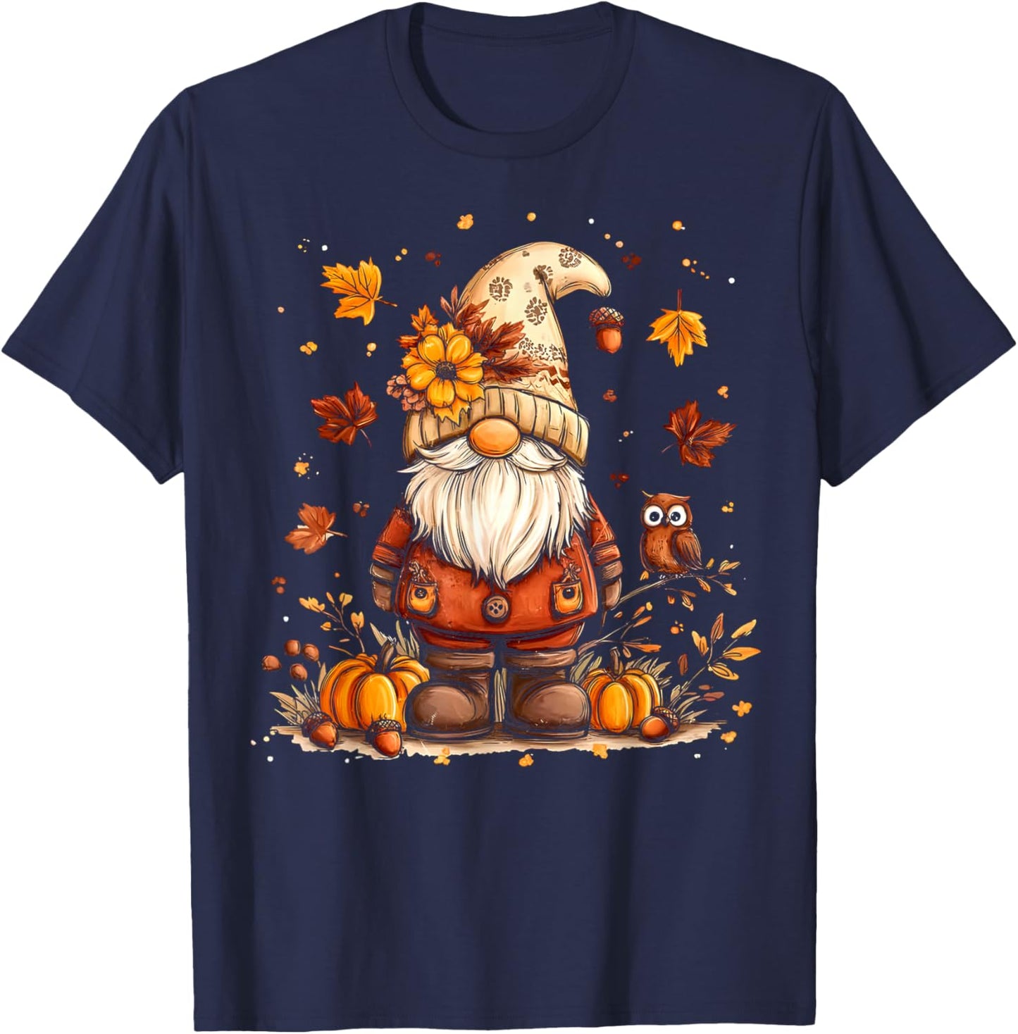 Funny Peace Gnome Halloween Thanksgiving Pumpkin Autumn Fall T-Shirt - T-Shirt | Navy