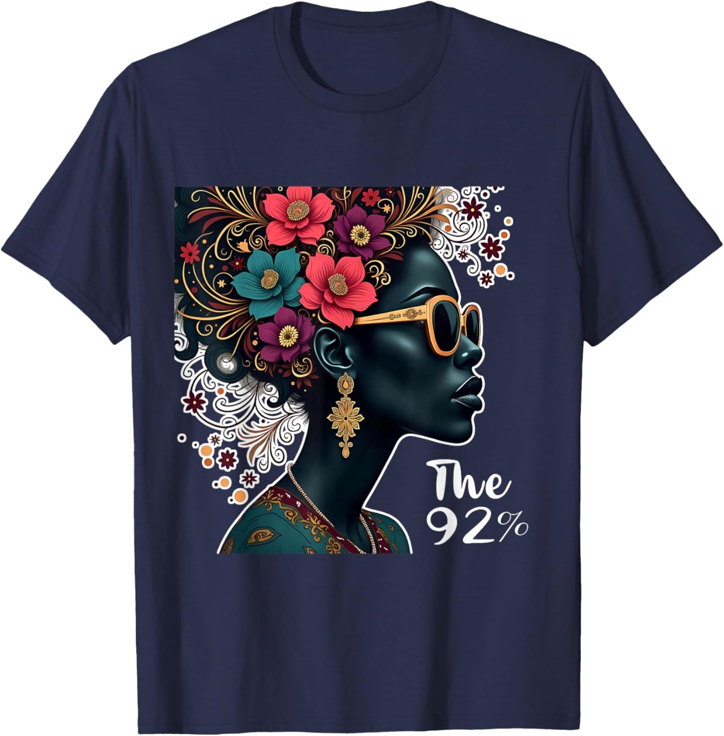 The 92 Percent – The 92 Percent Floral Logo w/ Black Women T-Shirt - T-Shirt | Navy