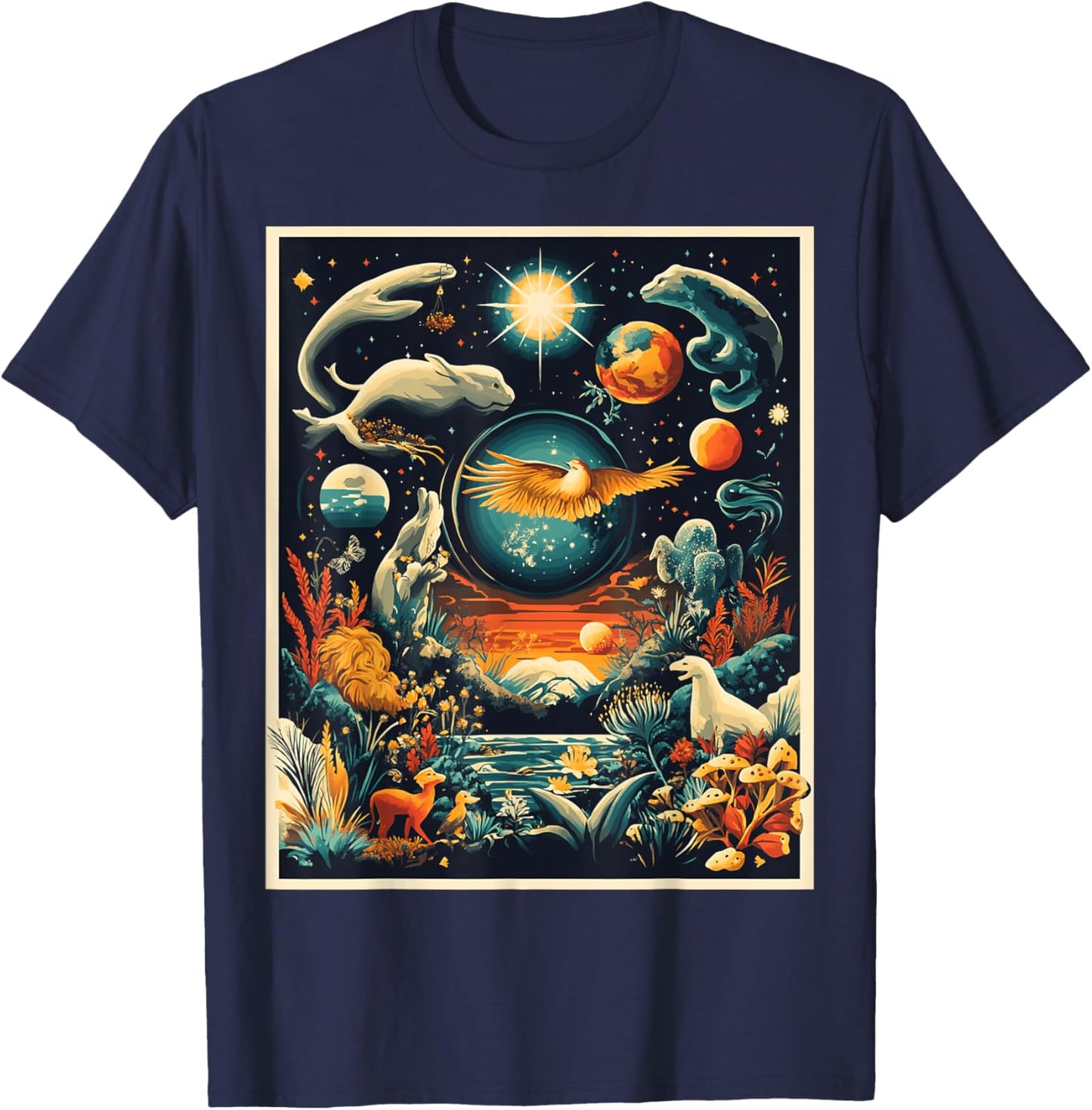 Whimsical Fantasy Nature Scene Art T-Shirt - T-Shirt | Navy